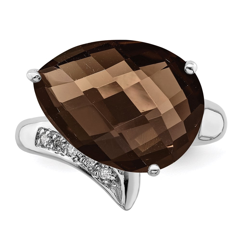 Sterling Silver Rhodium Smoky Quartz & Diam. Ring