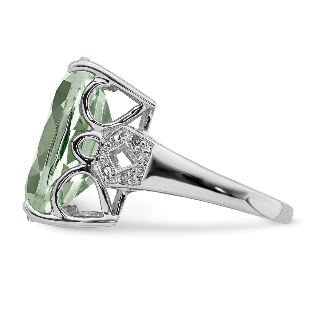 Sterling Silver Rhodium Green Quartz & Diam. Ring