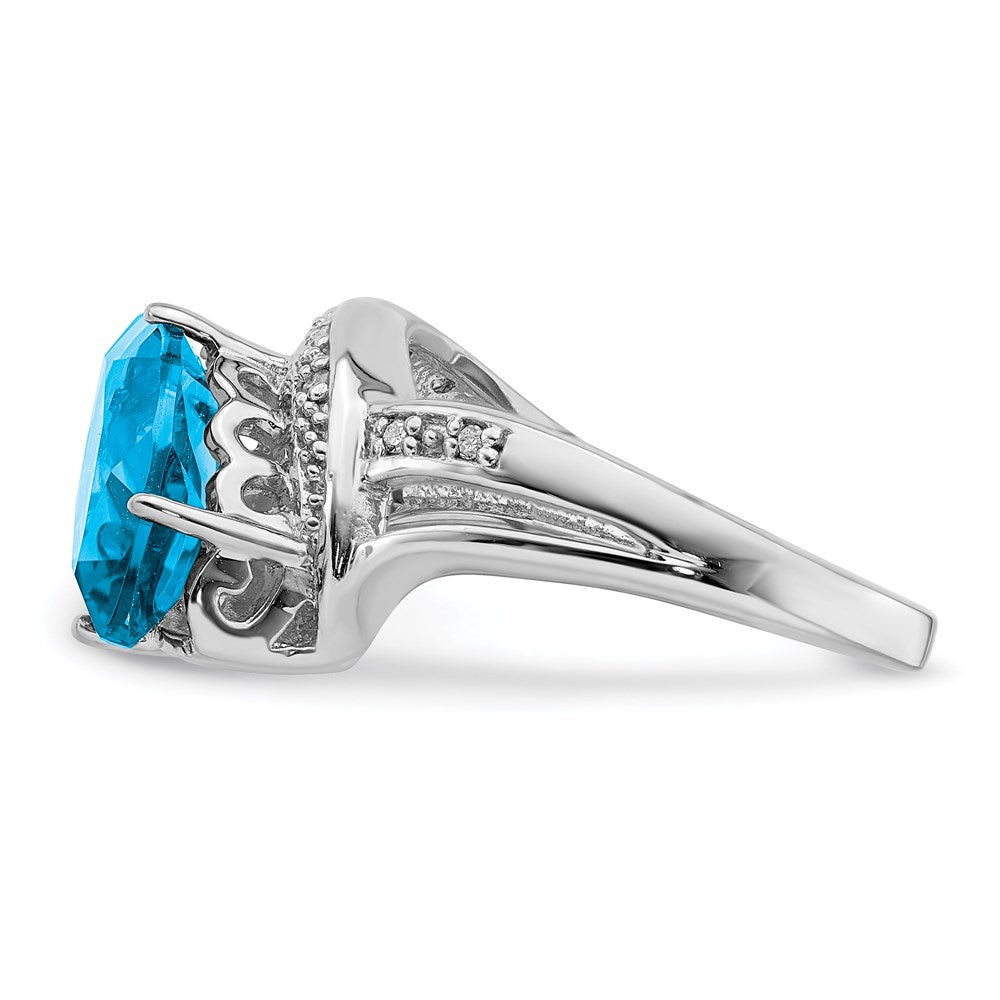 Sterling Silver Rhodium Blue Topaz & Diam. Ring