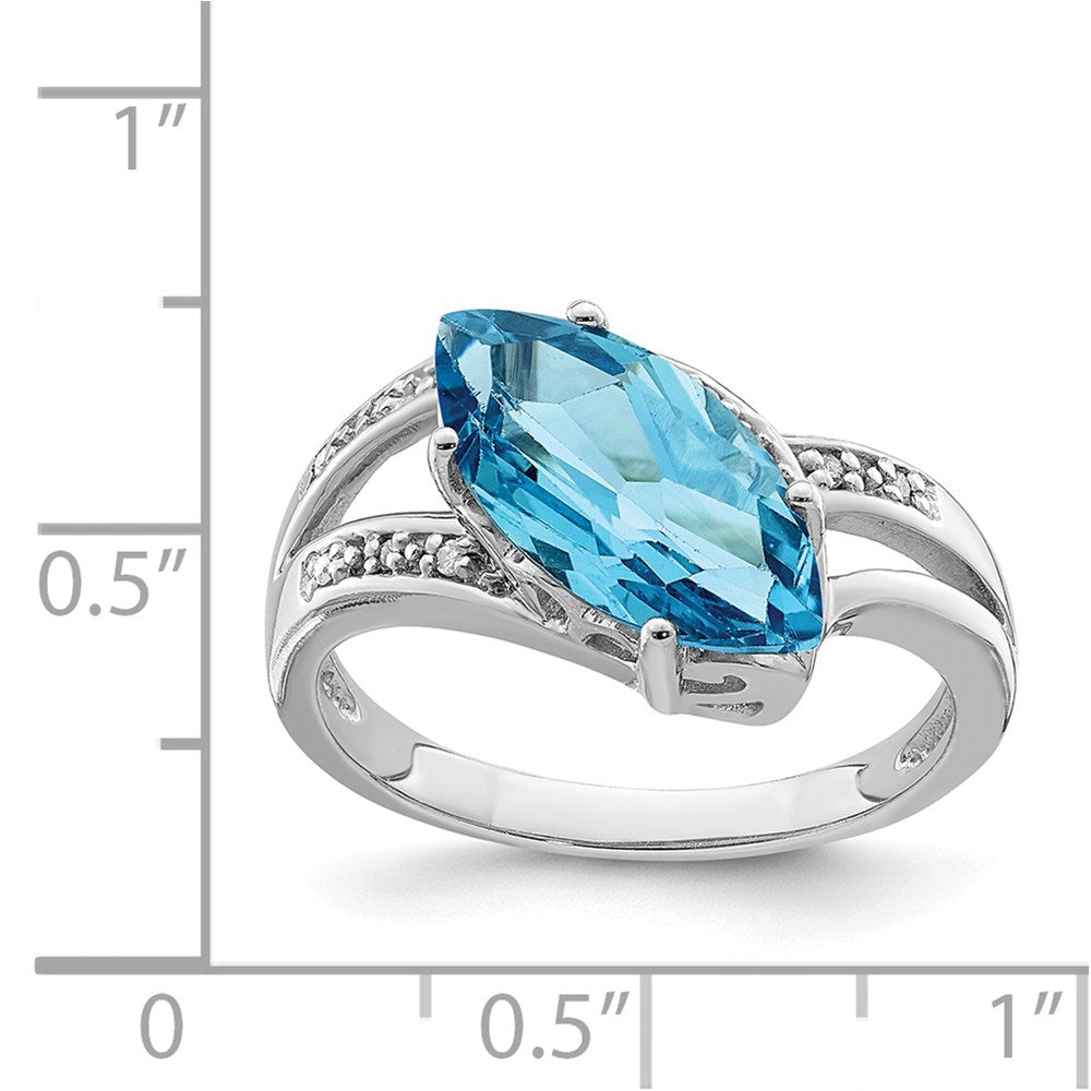 Sterling Silver Rhodium Blue Topaz & Diam. Ring