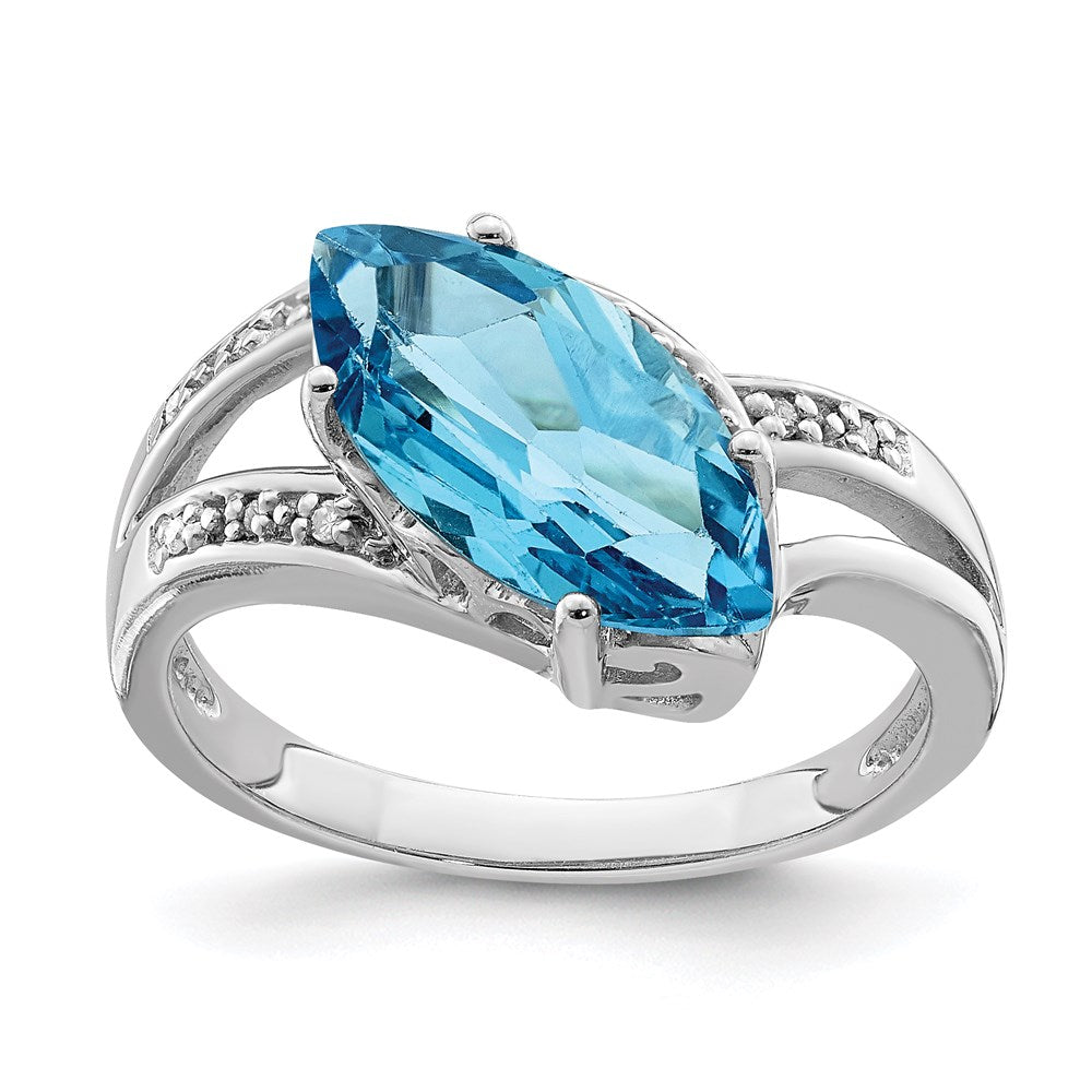 Sterling Silver Rhodium Blue Topaz & Diam. Ring