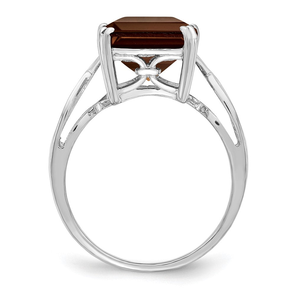 Sterling Silver Rhodium Octagonal Smoky Quartz Ring