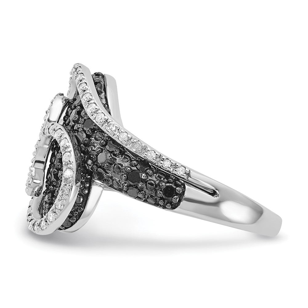 Sterling Silver Polished Black & White Diamond Swirl Ring
