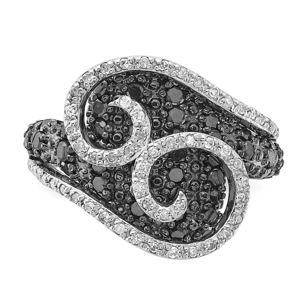 Sterling Silver Polished Black & White Diamond Swirl Ring
