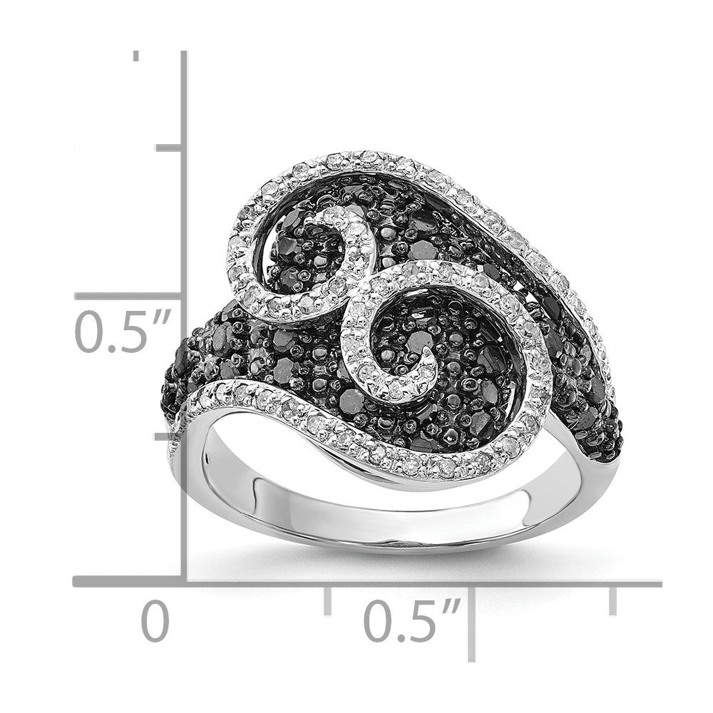 Sterling Silver Polished Black & White Diamond Swirl Ring