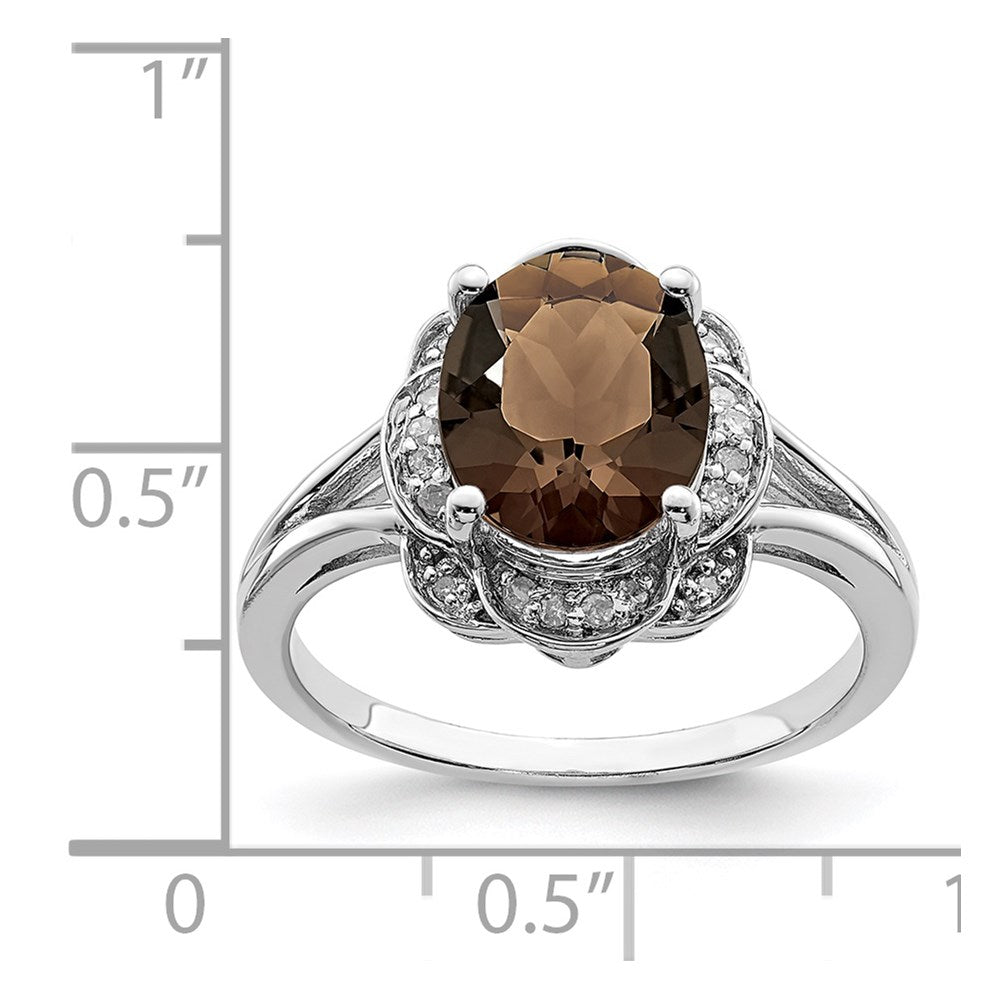 Sterling Silver Rhodium Diam. & Smoky Quartz Ring