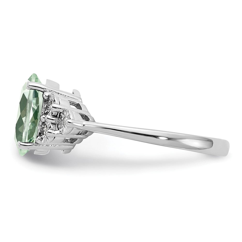 Sterling Silver Rhodium Diam. & Green Quartz Ring