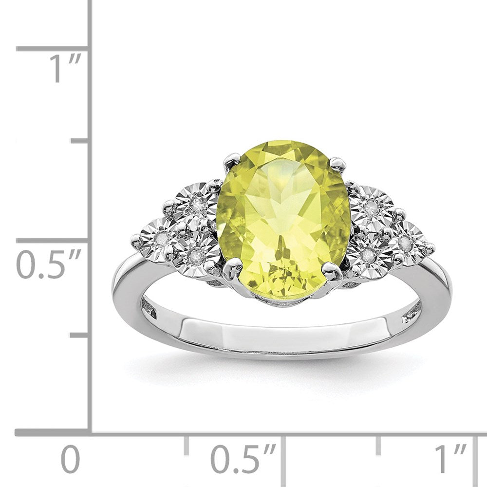 Sterling Silver Rhodium Diam. & Lemon Quartz Ring