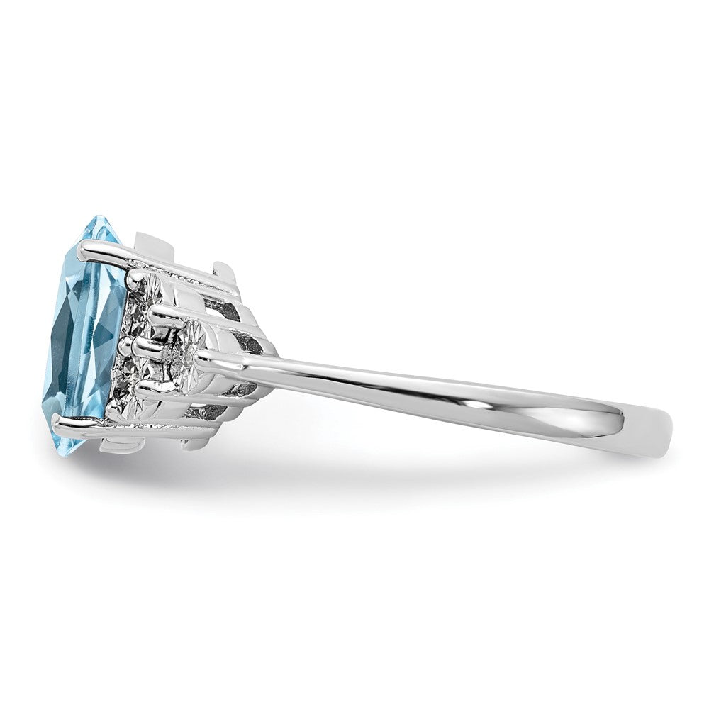 Sterling Silver Rhodium Diam. & Sky Blue Topaz Ring