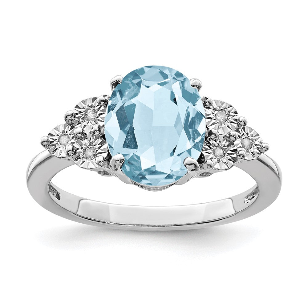 Sterling Silver Rhodium Diam. & Sky Blue Topaz Ring