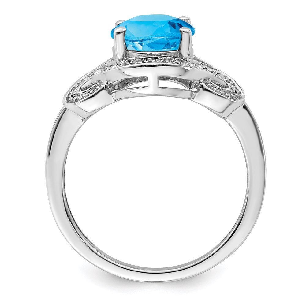 Sterling Silver Rhodium Diam. & Blue Topaz Ring