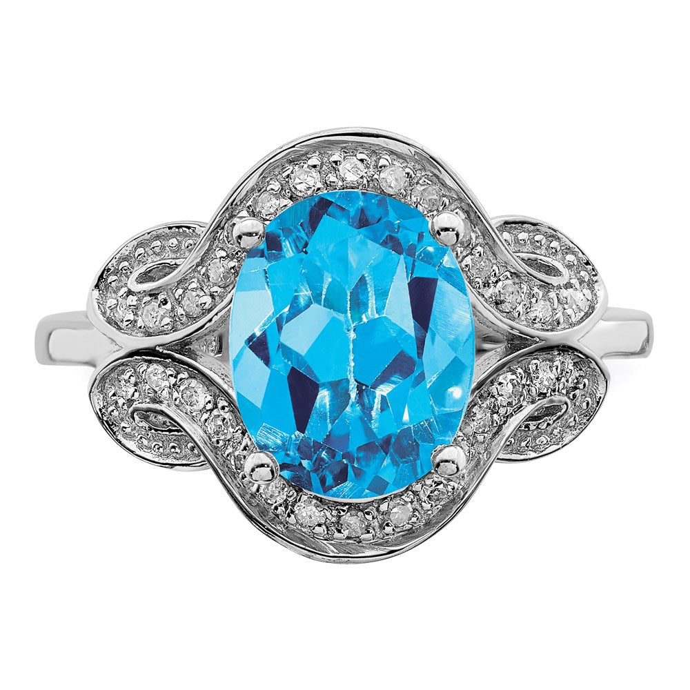 Sterling Silver Rhodium Diam. & Blue Topaz Ring