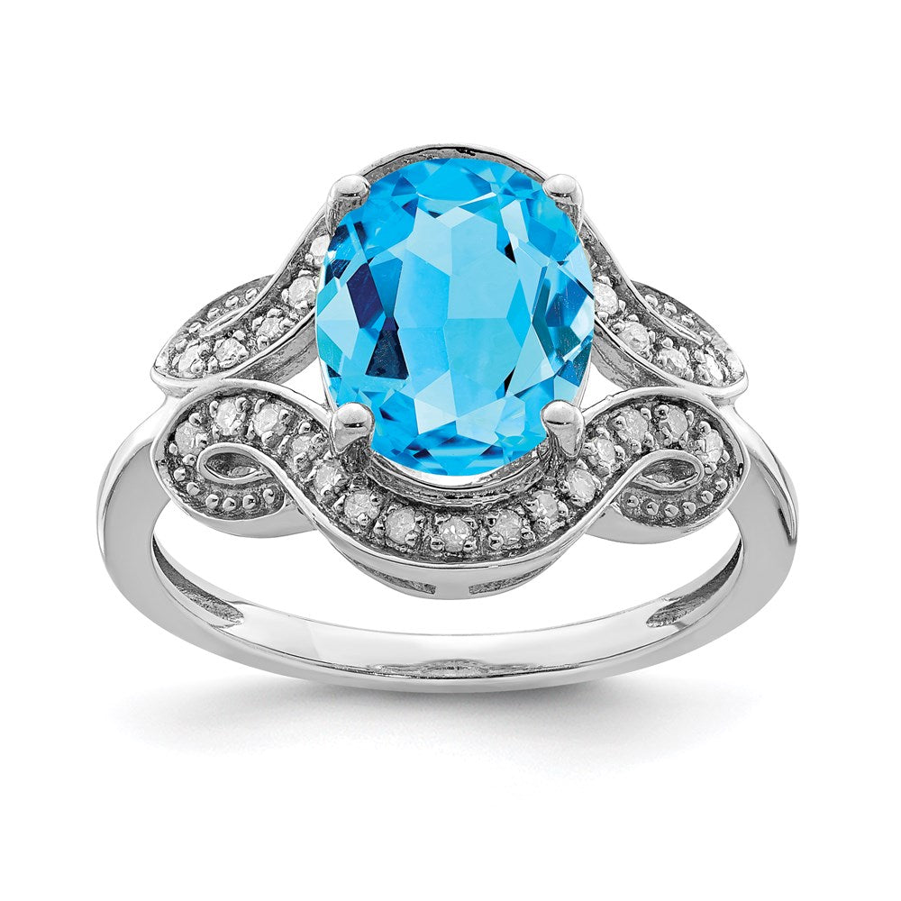 Sterling Silver Rhodium Diam. & Blue Topaz Ring