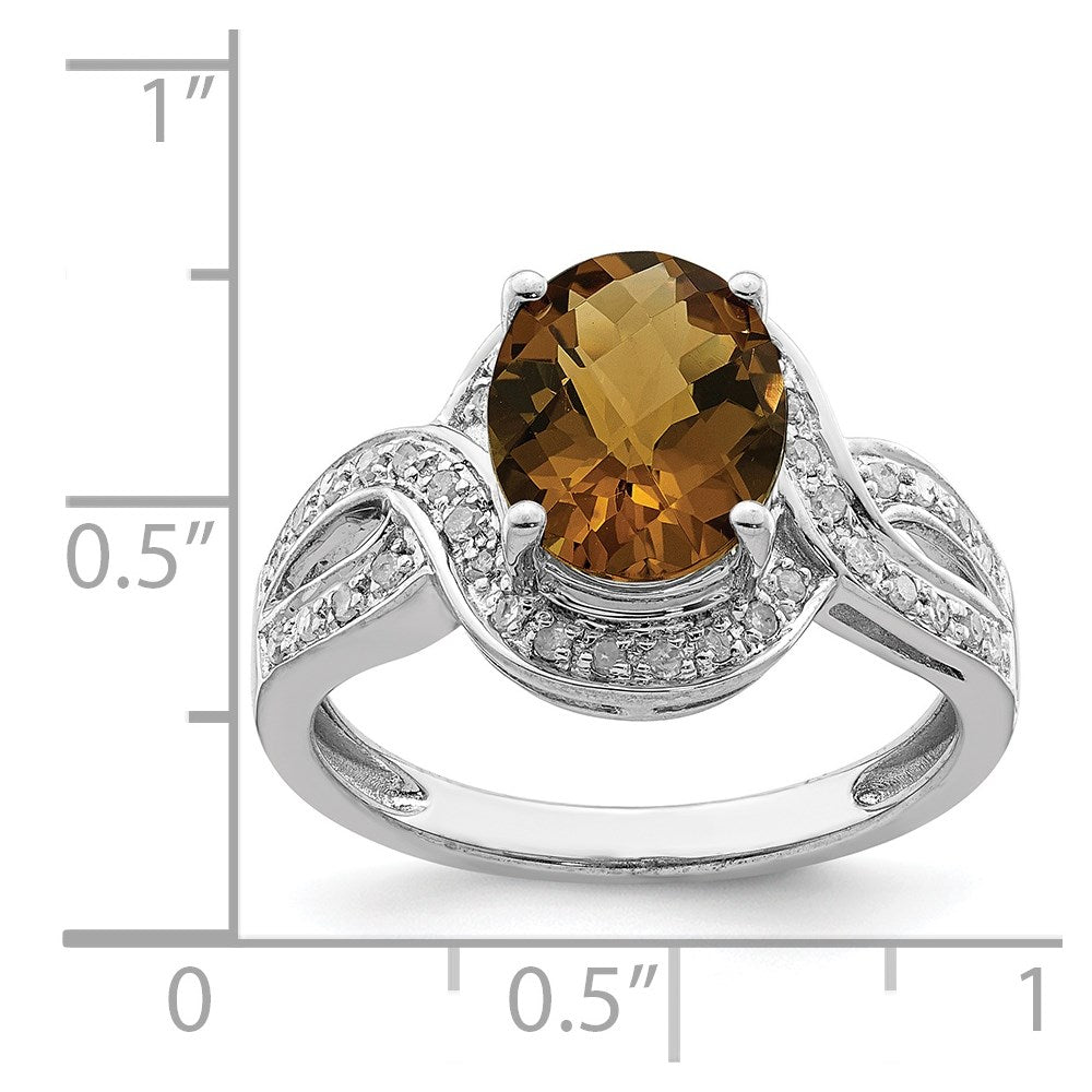 Sterling Silver Rhodium Diam. & Oval Checker-Cut Whiskey Quartz Ring