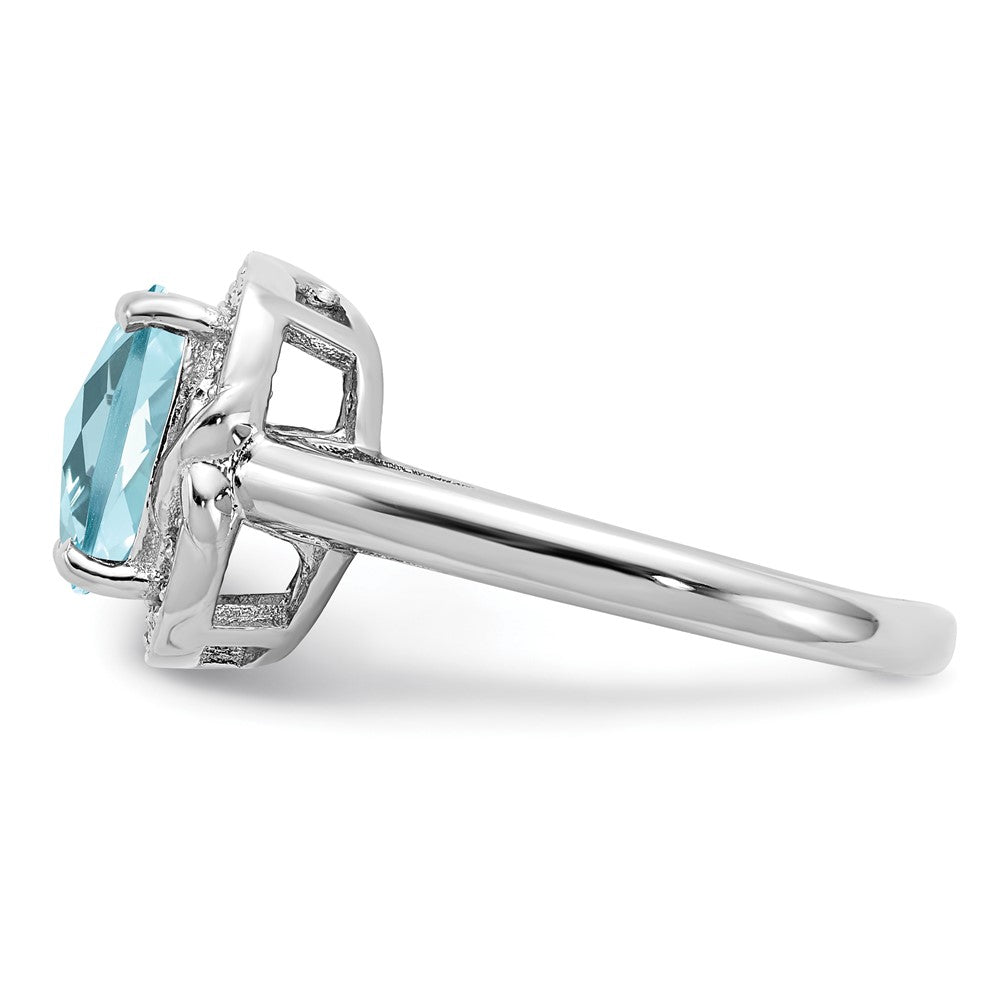 Sterling Silver Rhodium Diam. & Checker-Cut Sky Blue Topaz Ring