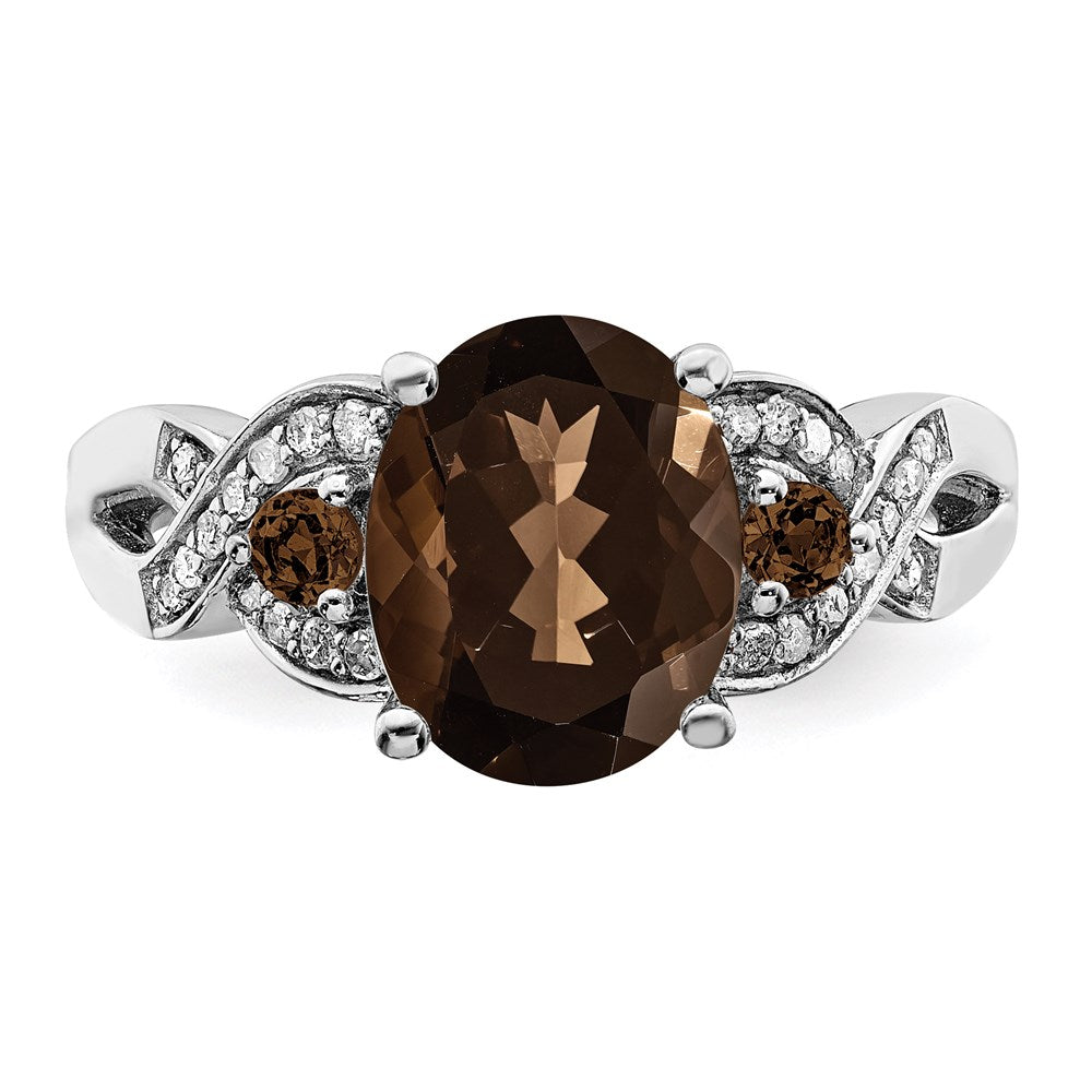 Sterling Silver Rhodium Diam. & Smoky Quartz Ring