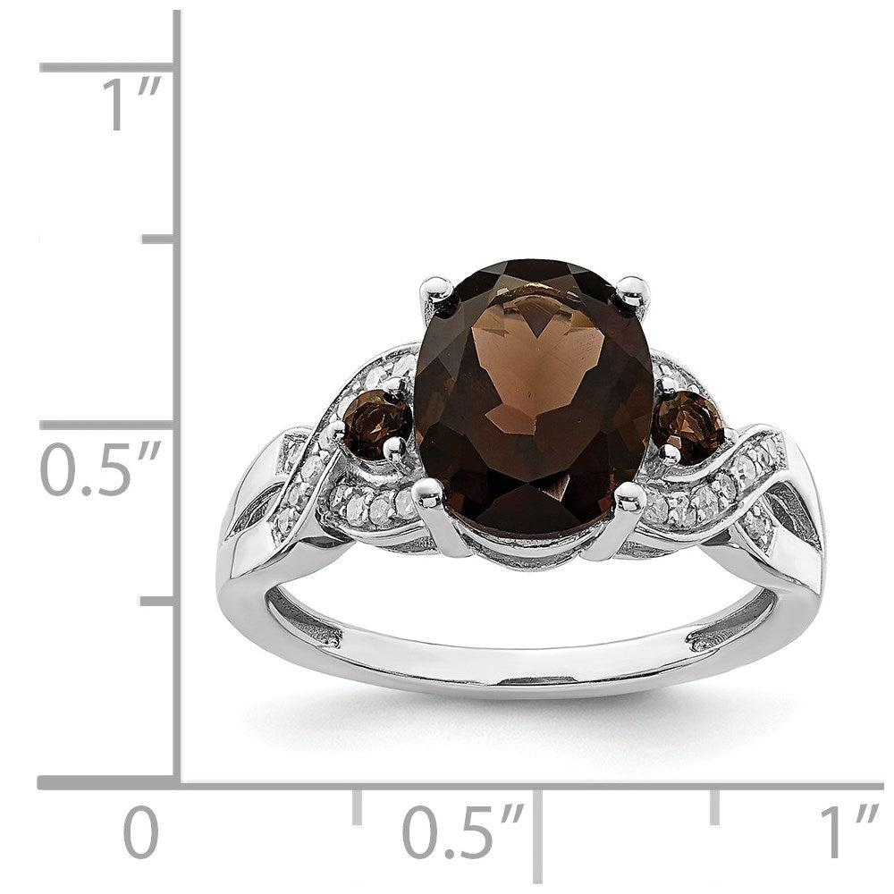 Sterling Silver Rhodium Diam. & Smoky Quartz Ring