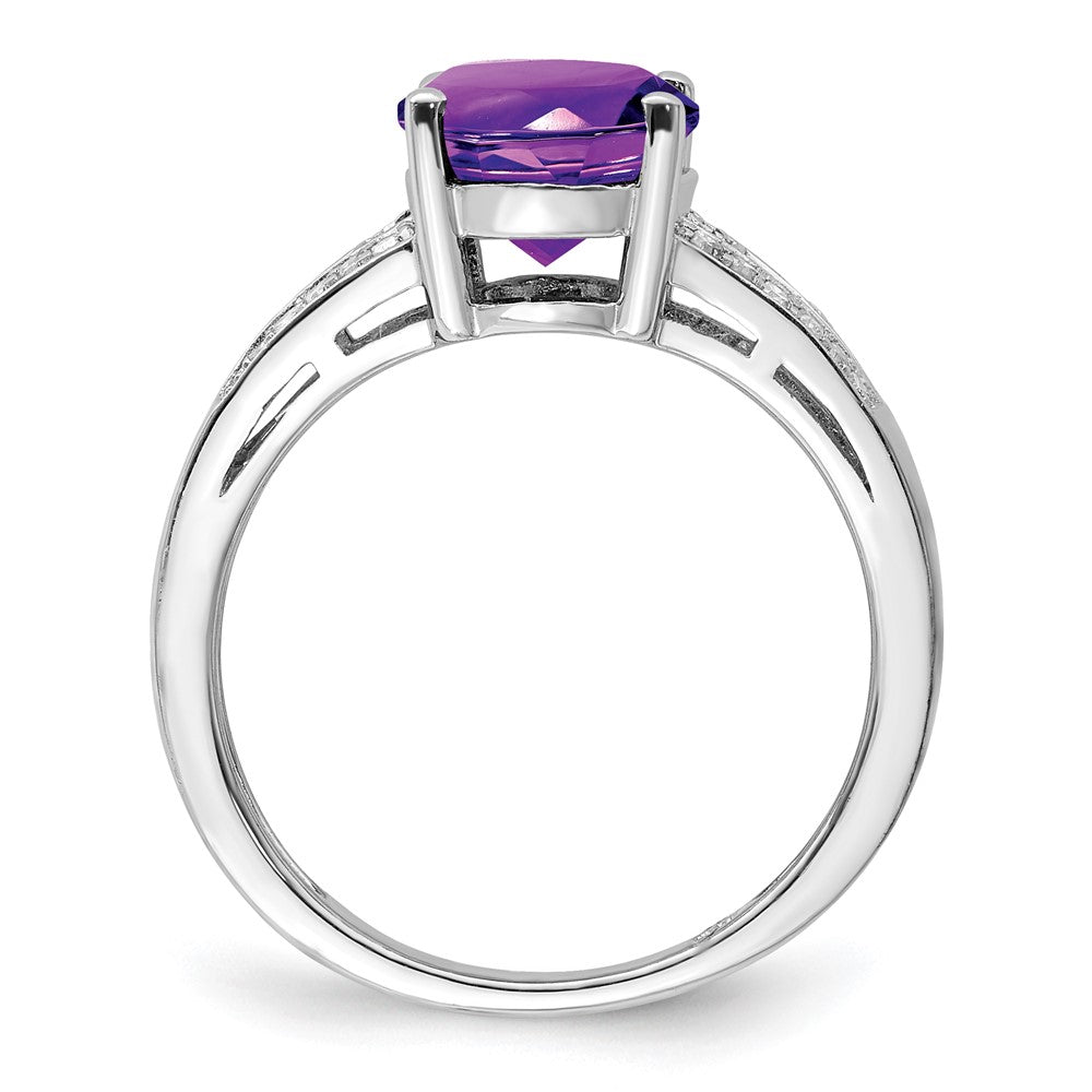 Sterling Silver Rhodium-plated Diamond & Oval Amethyst Ring
