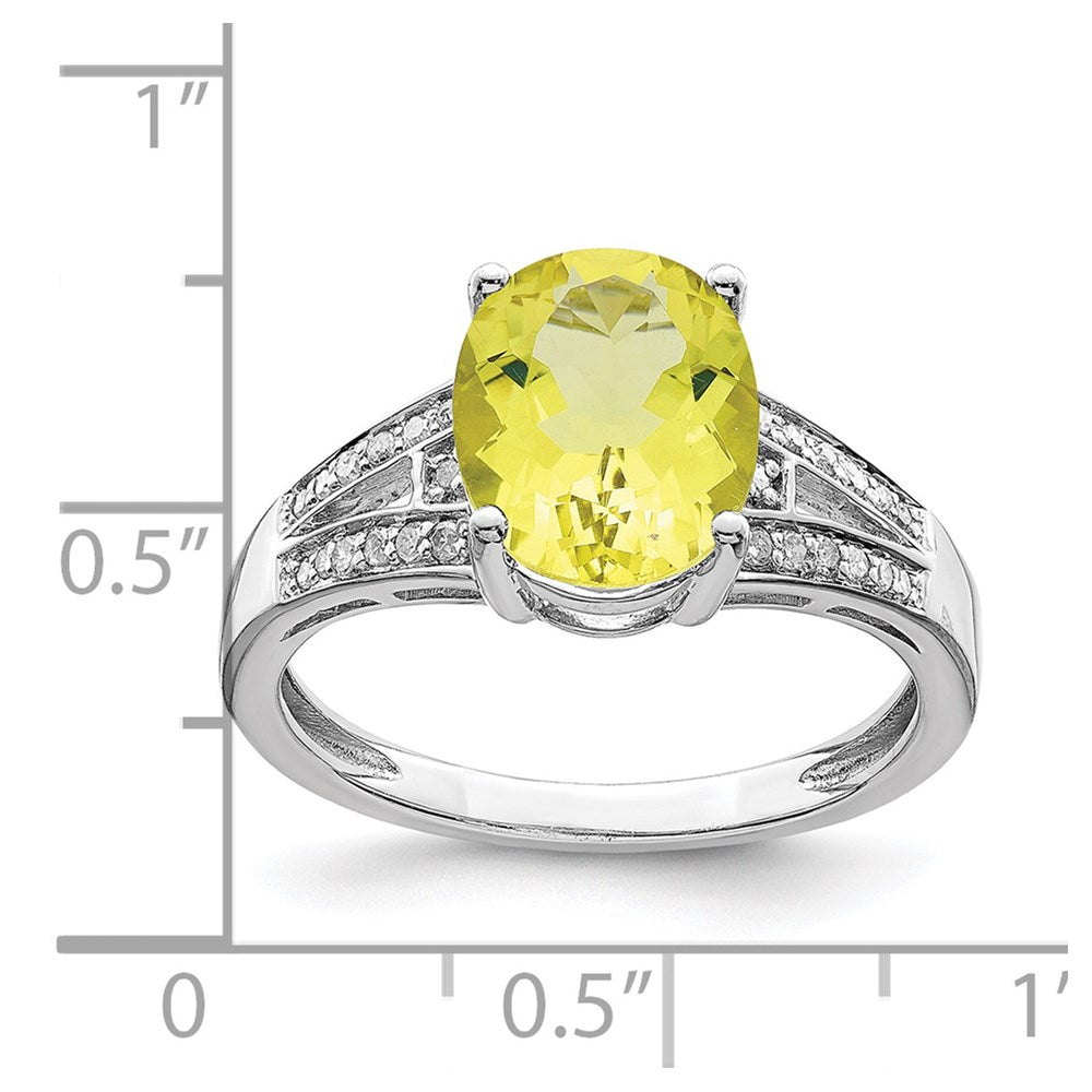 Sterling Silver Rhodium Diam. & Lemon Quartz Ring