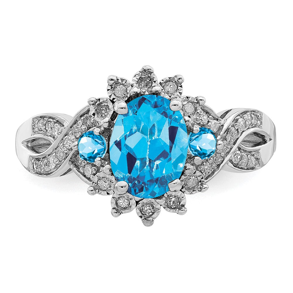 Sterling Silver Rhodium Diam. & Blue Topaz Ring