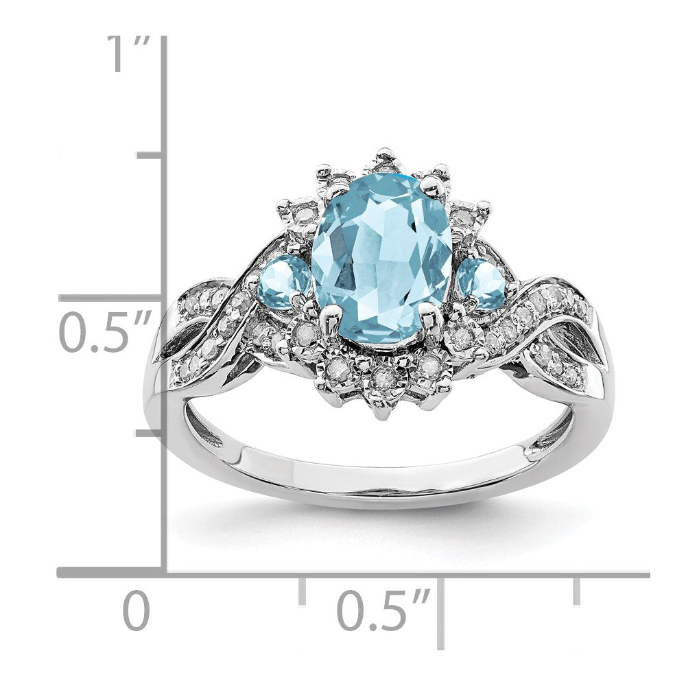 Sterling Silver Rhodium Diam. & Sky Blue Topaz Ring