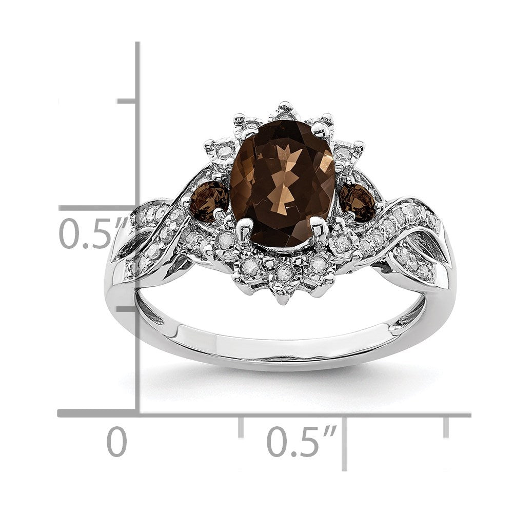 Sterling Silver Rhodium Diam. & Smoky Quartz Ring