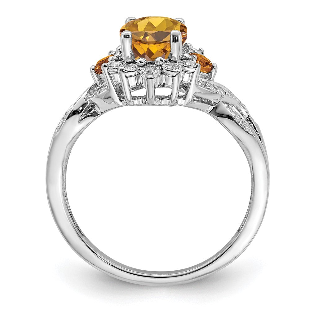 Sterling Silver Rhodium Diam. & Whiskey Quartz Ring