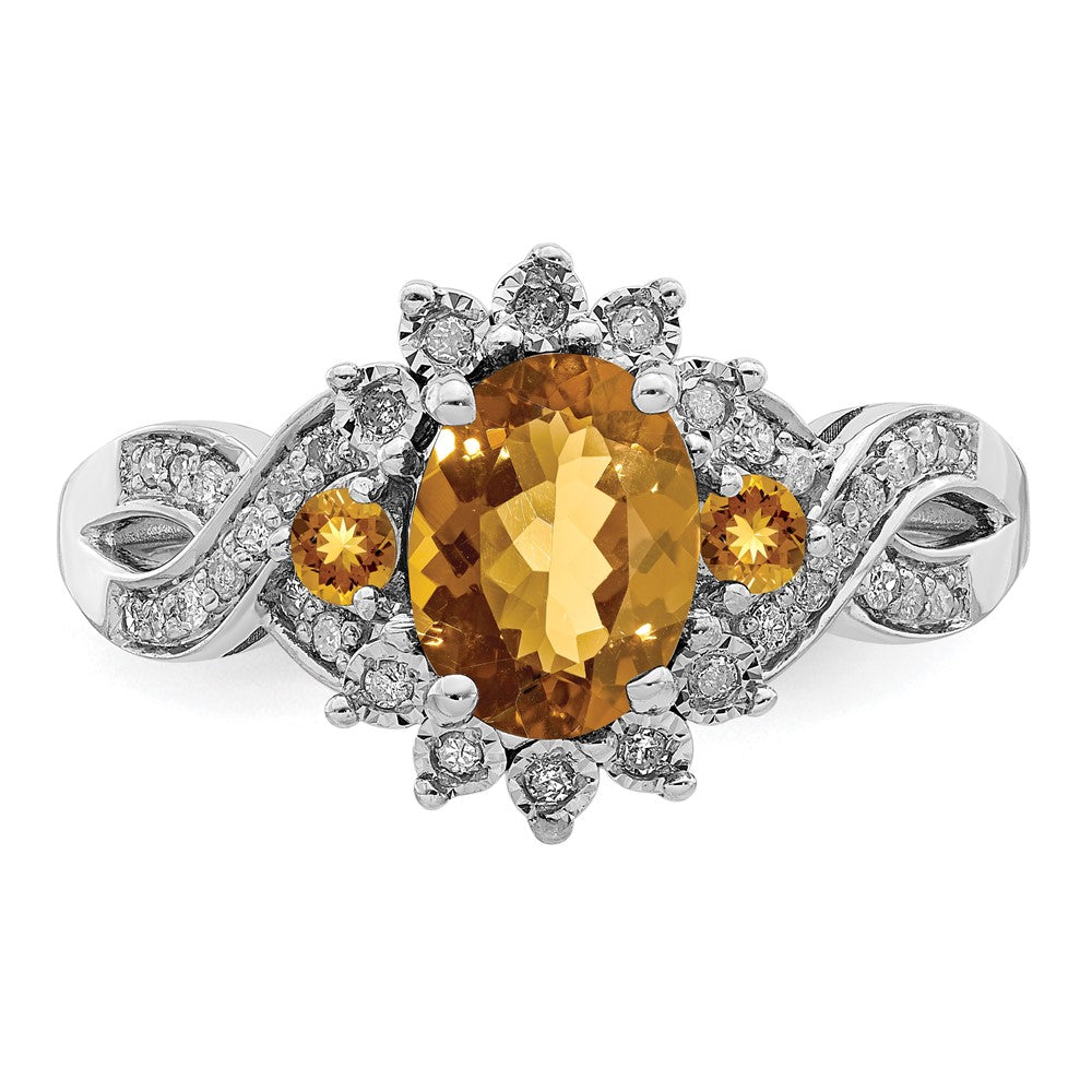 Sterling Silver Rhodium Diam. & Whiskey Quartz Ring