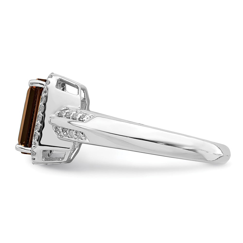 Sterling Silver Rhodium Octagonal Diam. & Smoky Quartz Ring