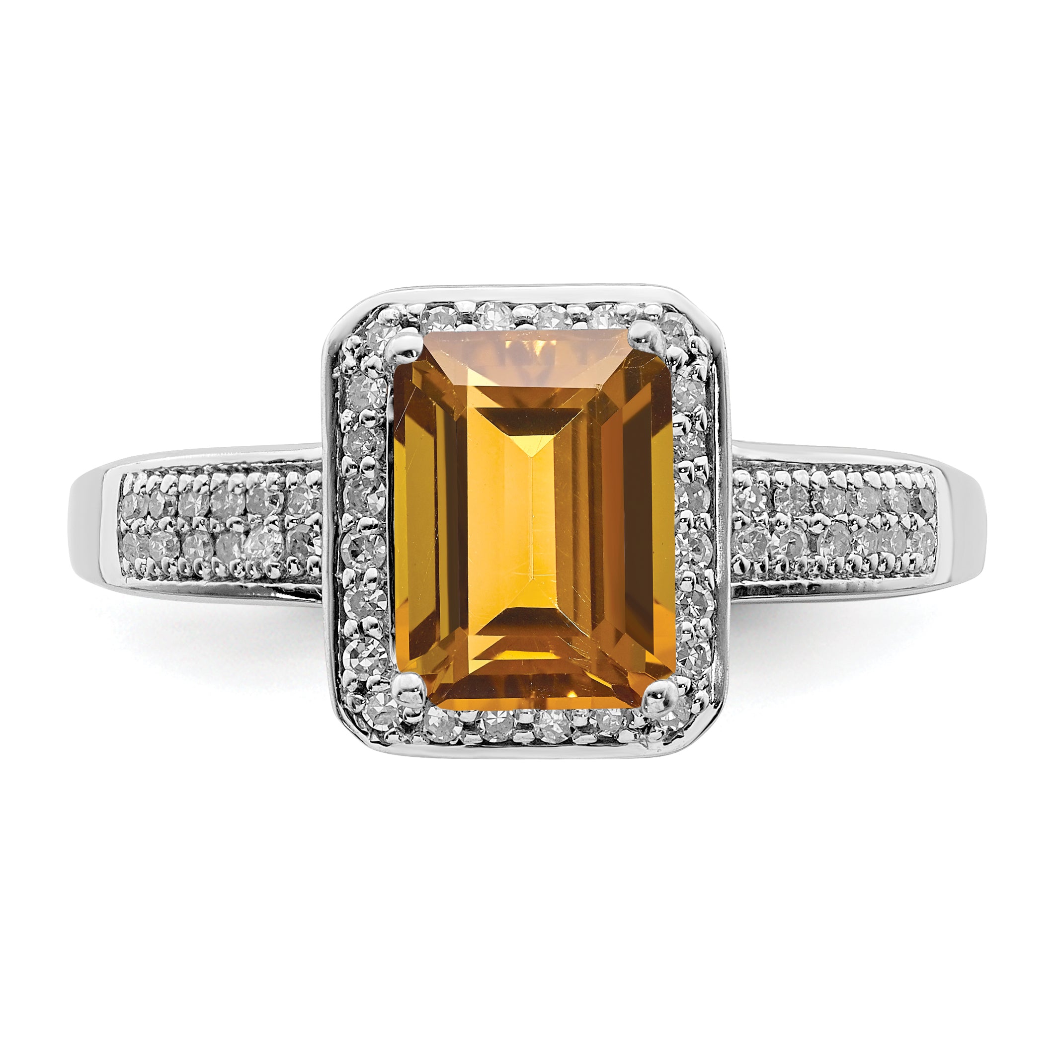 Sterling Silver Rhodium Diam. & Whiskey Quartz Ring