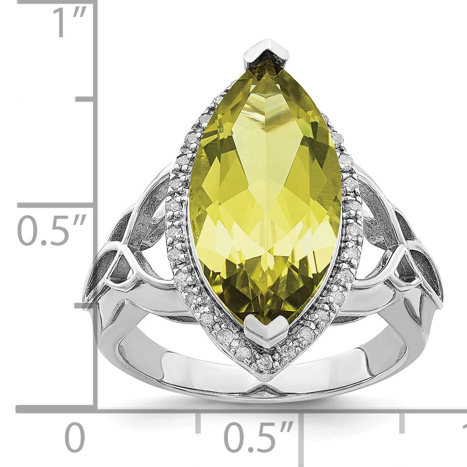 Sterling Silver Rhodium Lemon Quartz & Diam. Ring