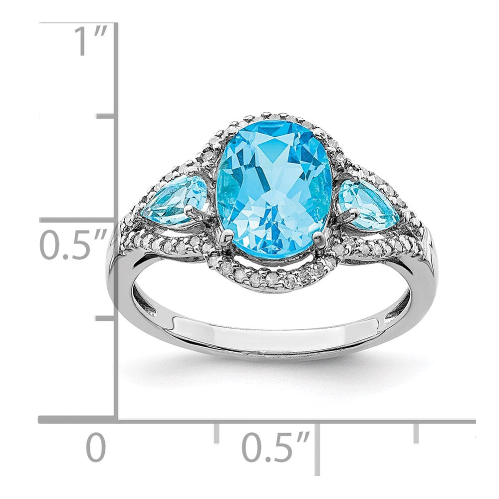 Sterling Silver Rhodium Oval Blue Topaz & Diam. Ring