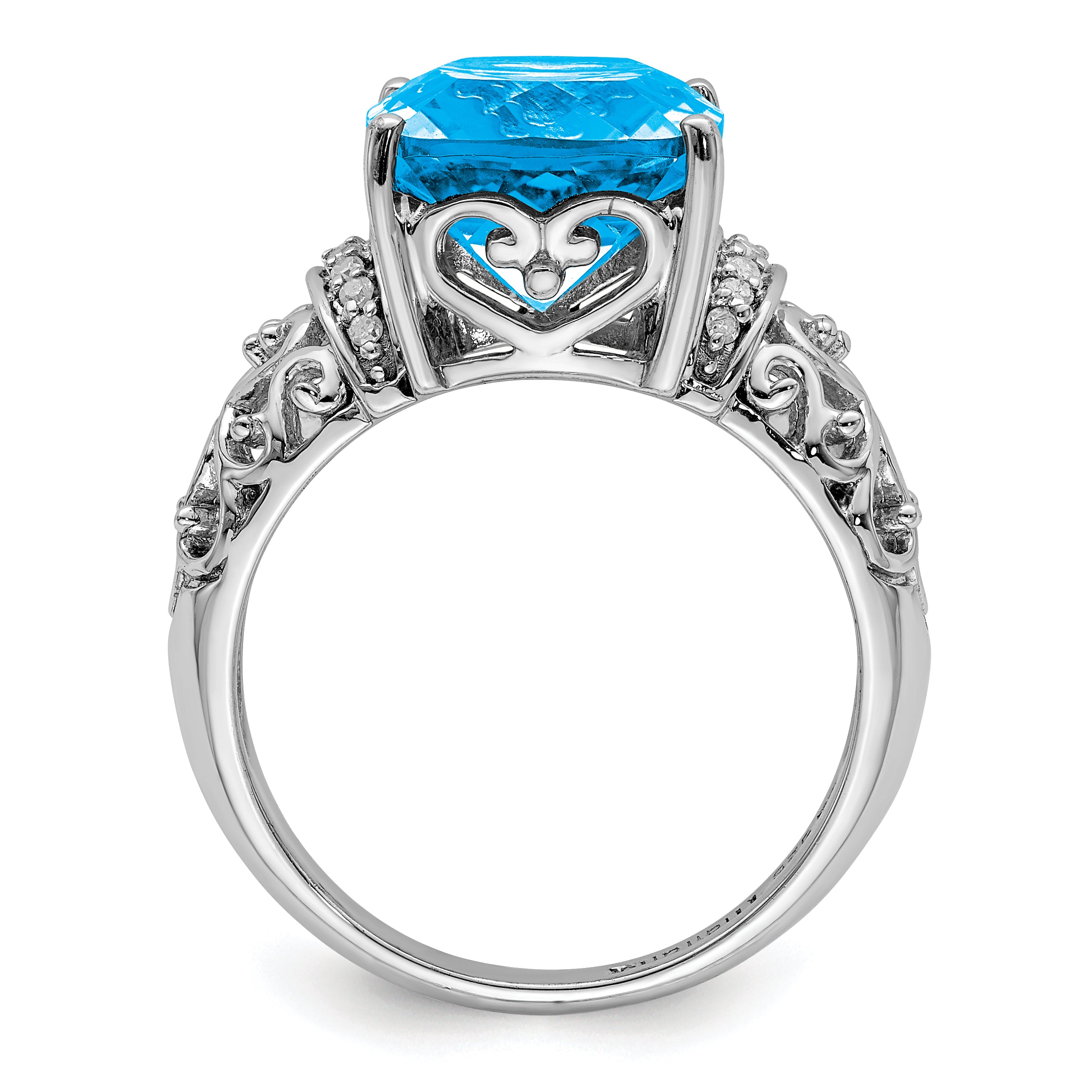 Sterling Silver Rhodium Checker-Cut Blue Topaz & Diam. Ring