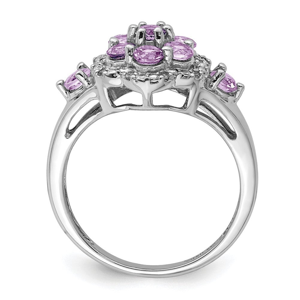 Sterling Silver Rhodium Diam. & Pink Quartz Ring