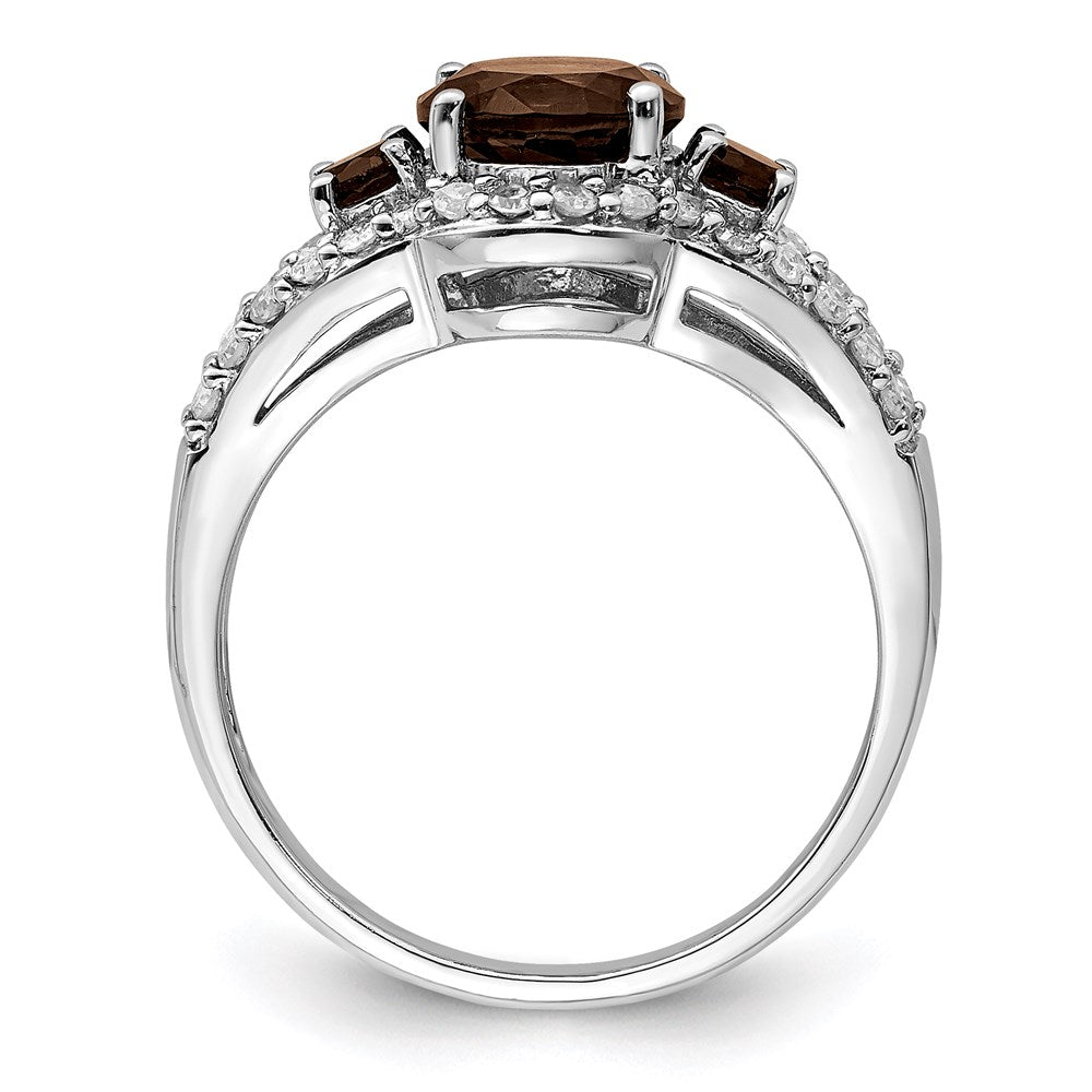 Sterling Silver Rhodium Diam. & Smoky Quartz Ring
