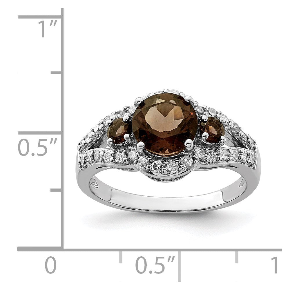 Sterling Silver Rhodium Diam. & Smoky Quartz Ring