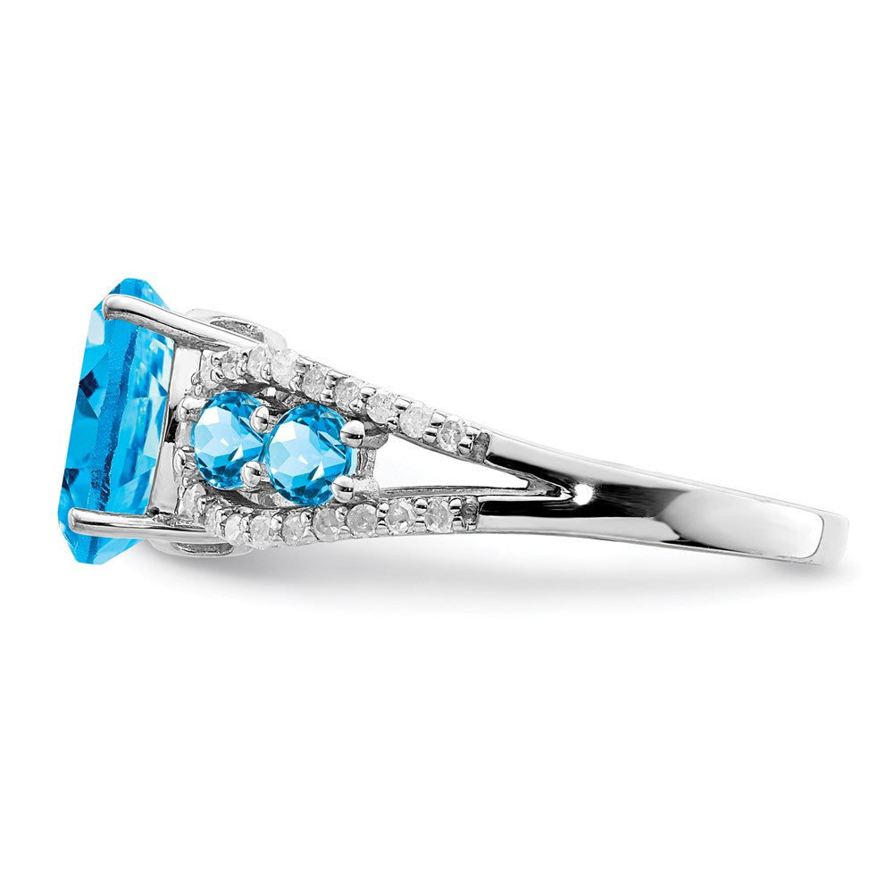 Sterling Silver Rhodium Blue Topaz & Diam. Ring