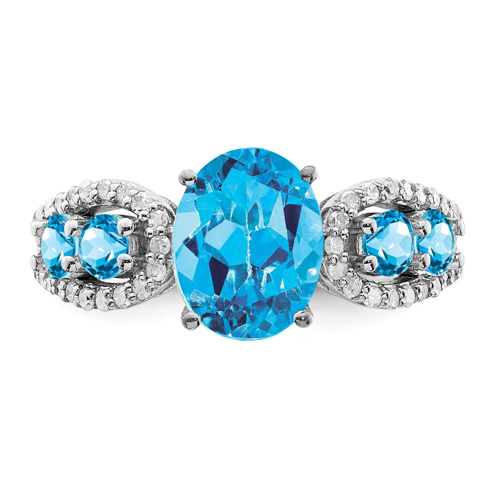 Sterling Silver Rhodium Blue Topaz & Diam. Ring