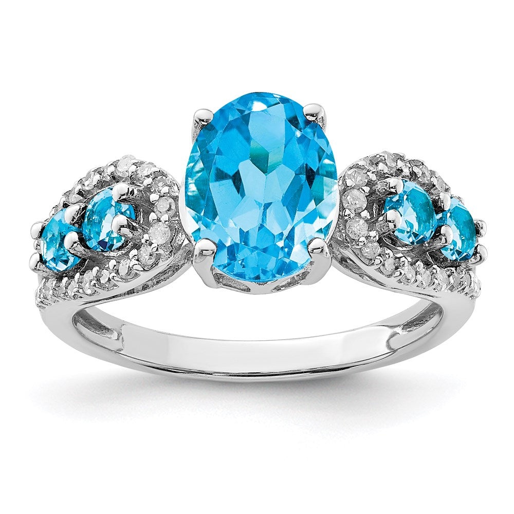 Sterling Silver Rhodium Blue Topaz & Diam. Ring