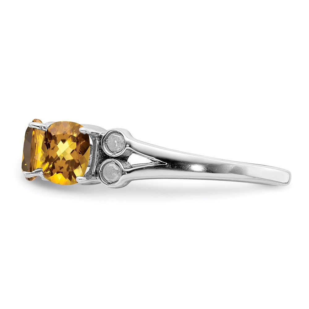 Sterling Silver Rhodium Whiskey Quartz & Diam. Ring