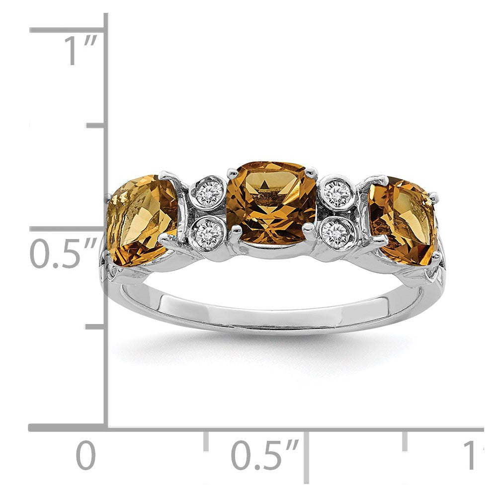 Sterling Silver Rhodium Whiskey Quartz & Diam. Ring