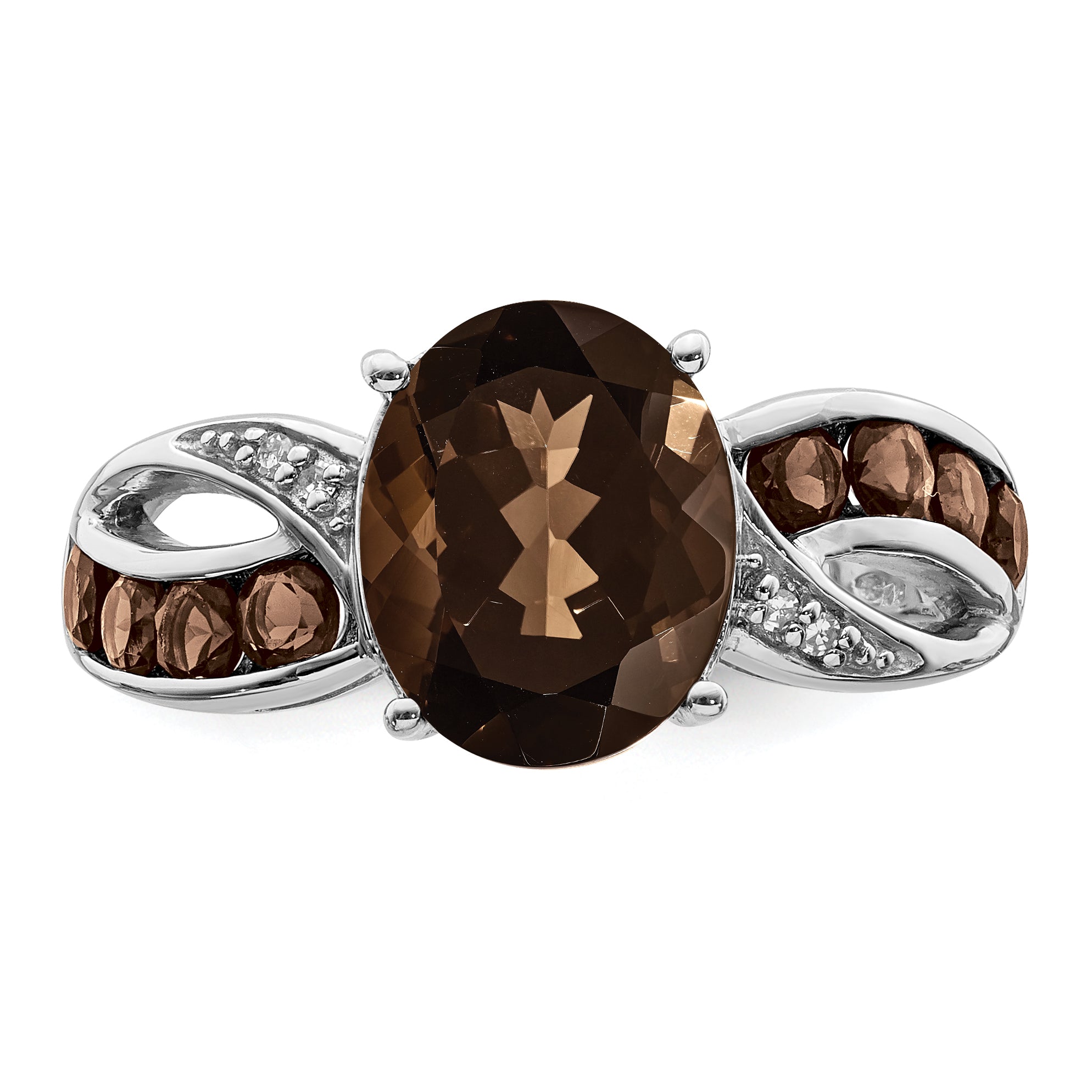 Sterling Silver Rhodium Diam. & Smoky Quartz Ring