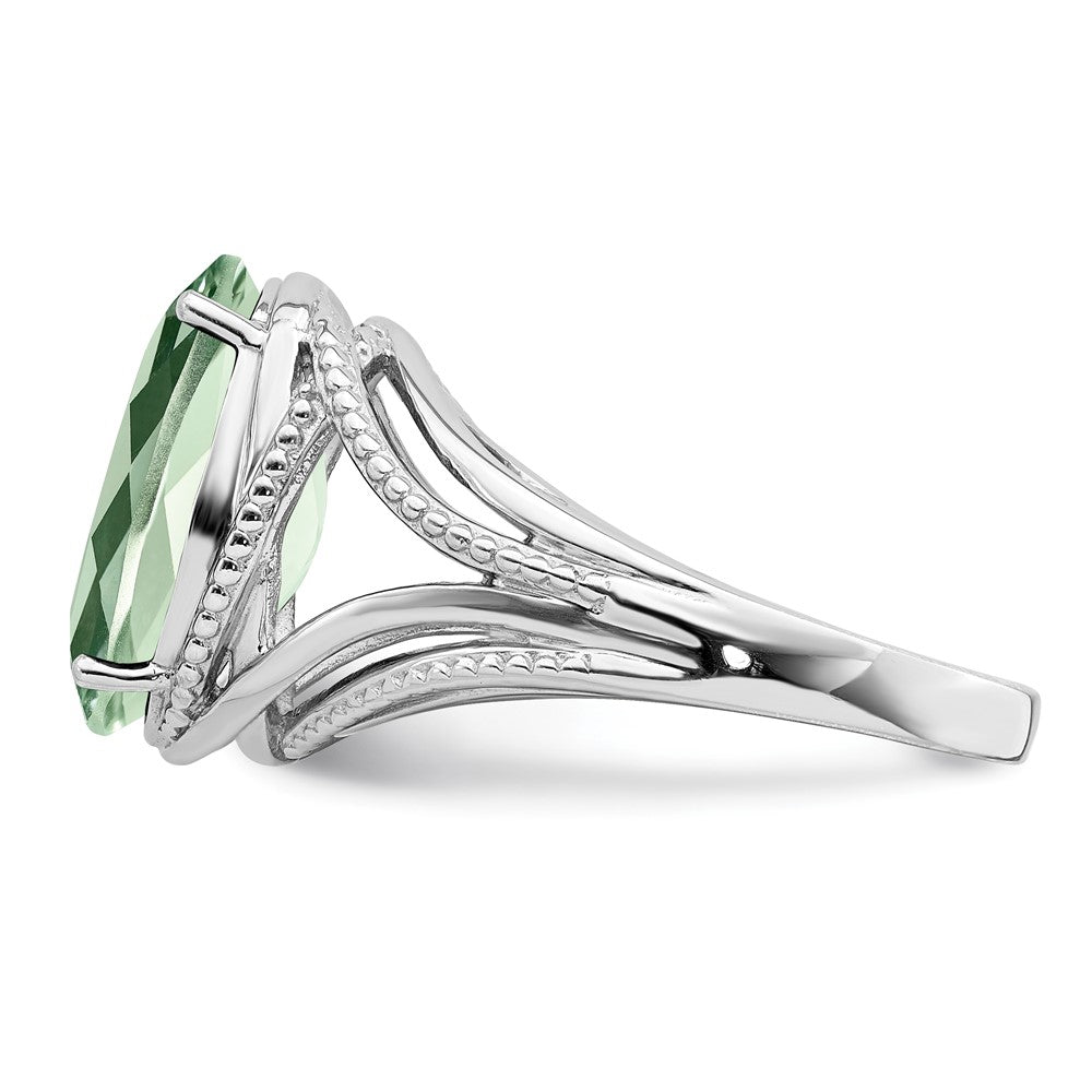 Sterling Silver Rhodium Oval Green Quartz Ring