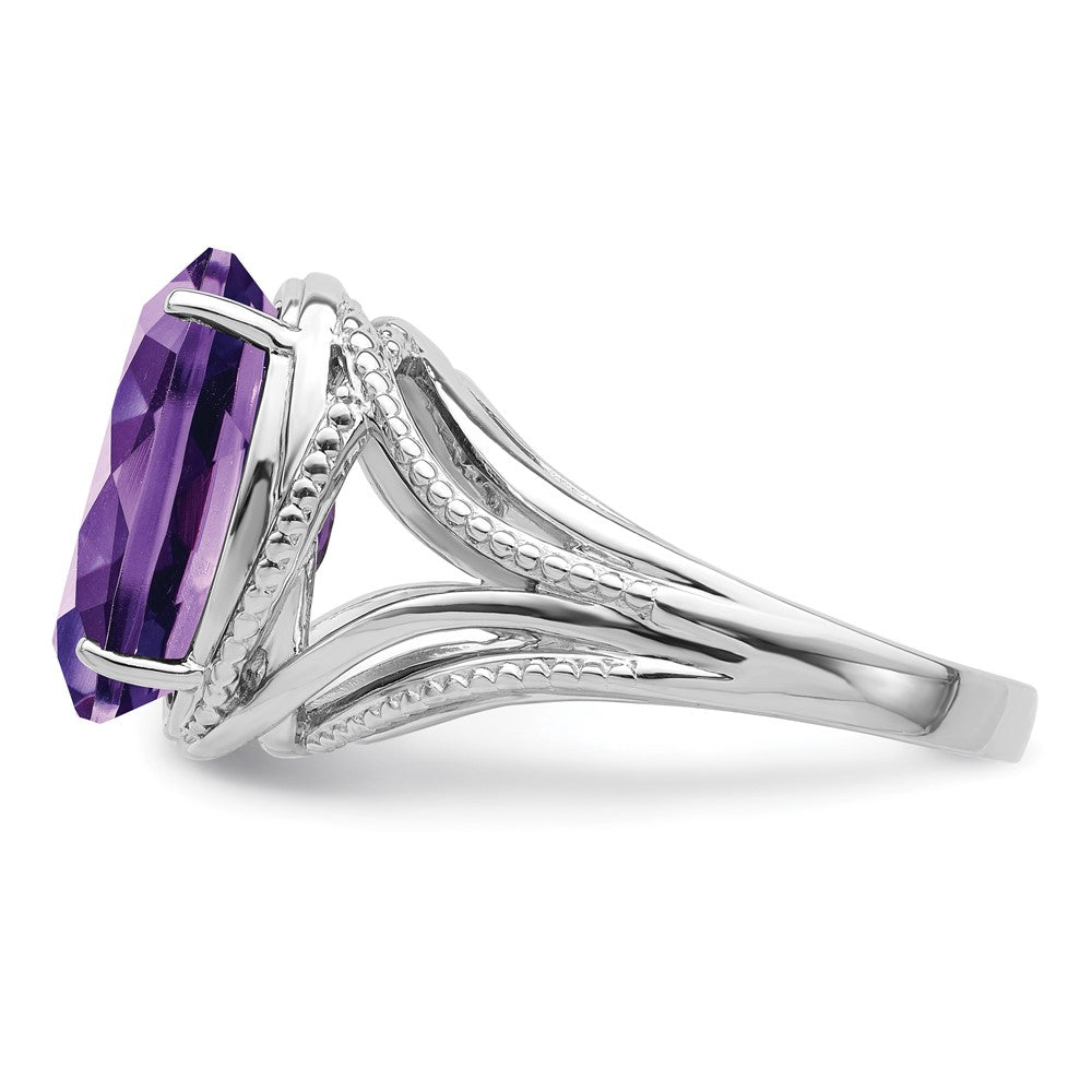 Sterling Silver Rhodium-plated Oval Amethyst Ring