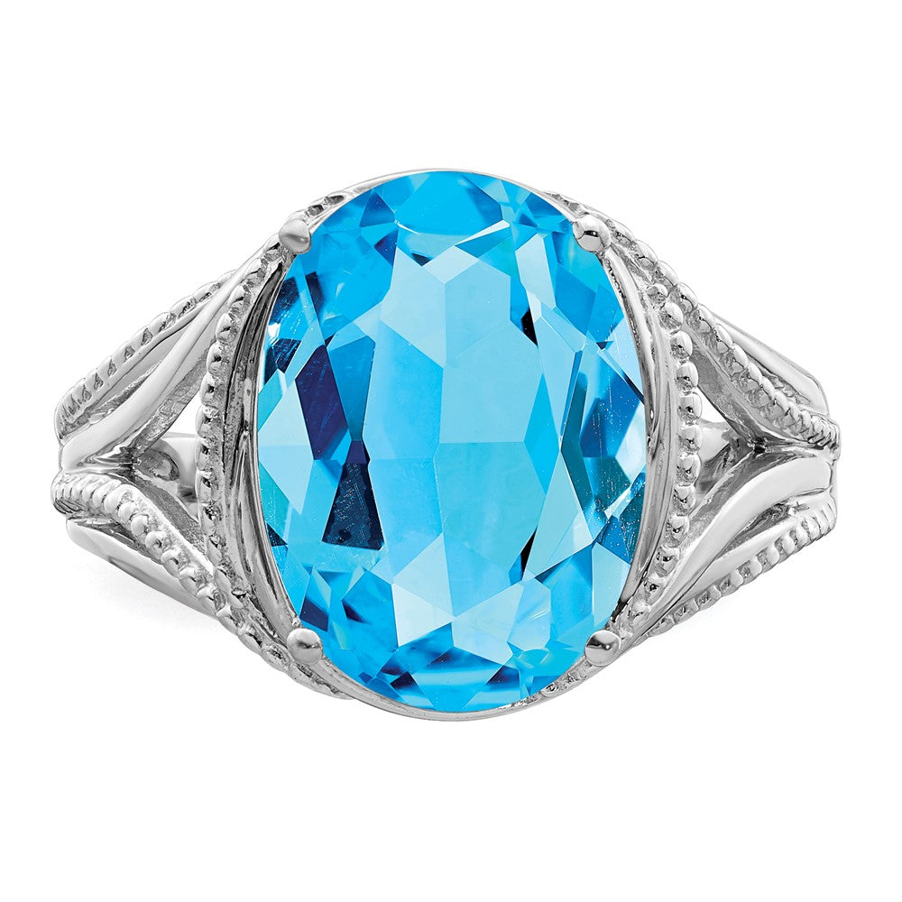 Sterling Silver Rhodium Oval Blue Topaz Ring