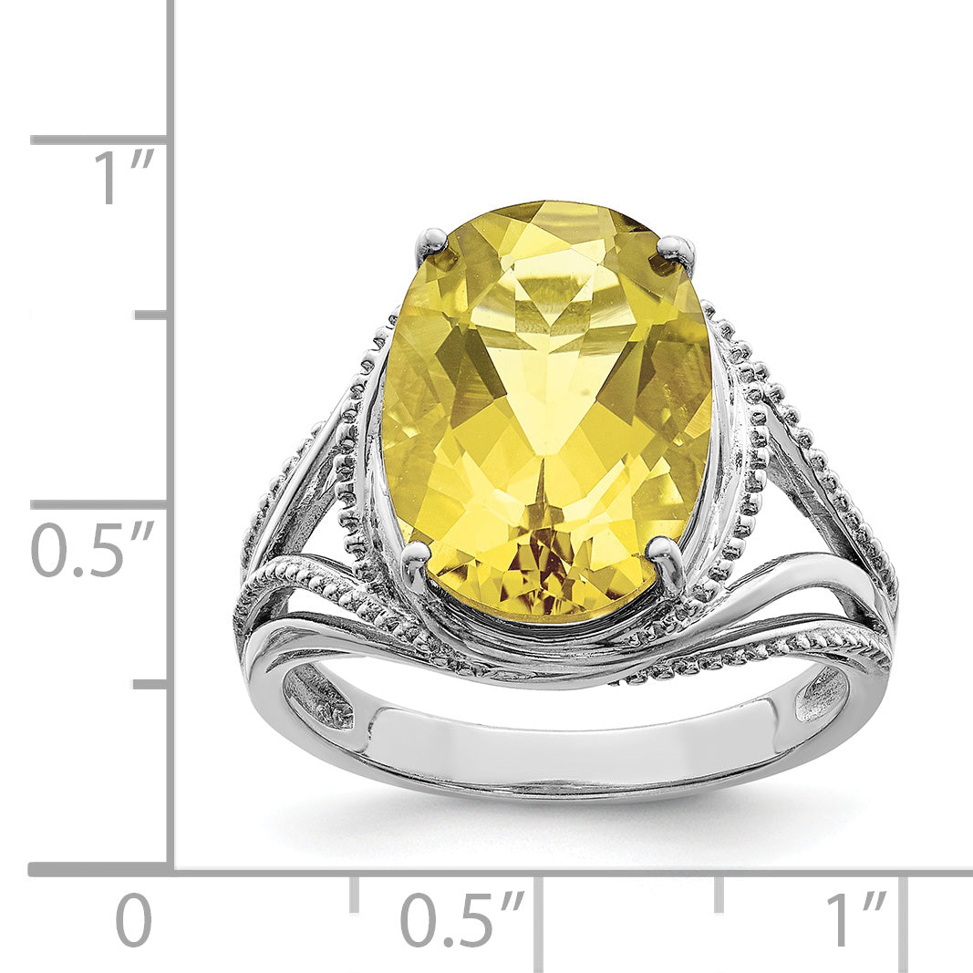 Sterling Silver Rhodium Oval Lemon Quartz Ring