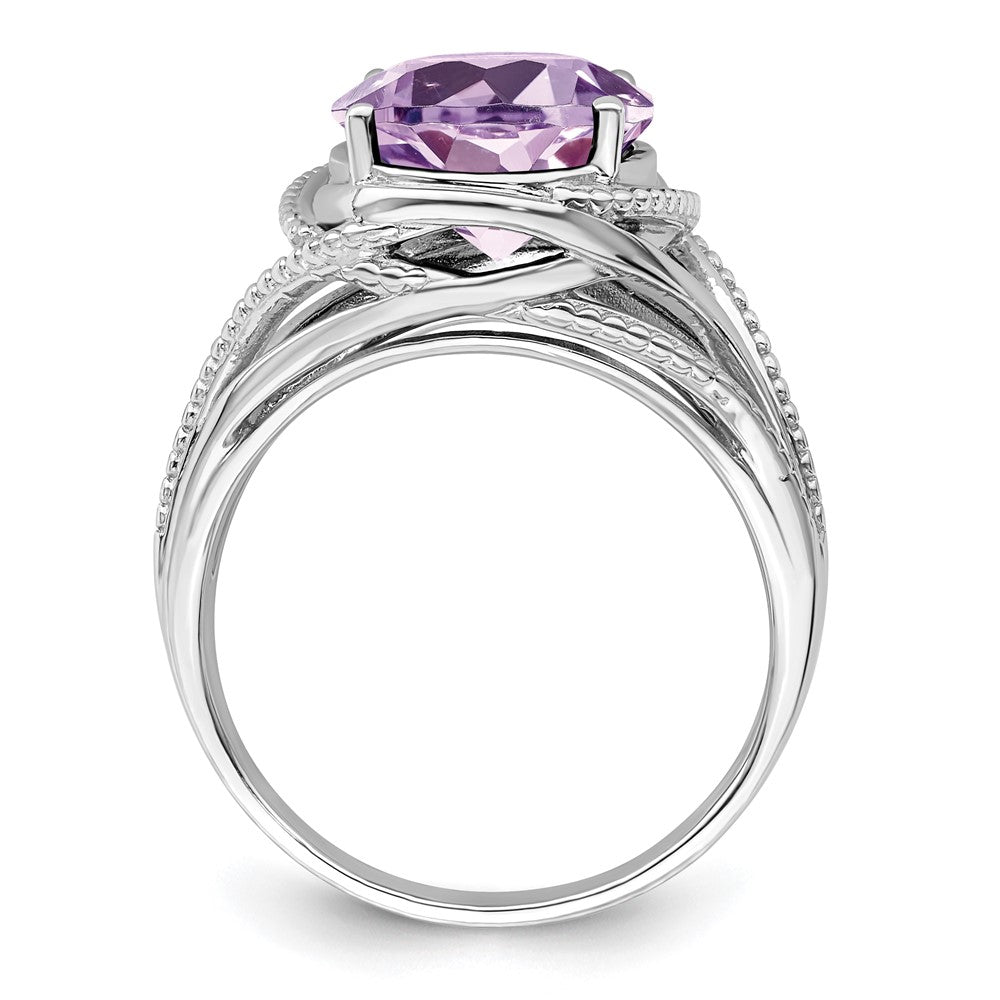 Sterling Silver Rhodium Oval Pink Quartz Ring