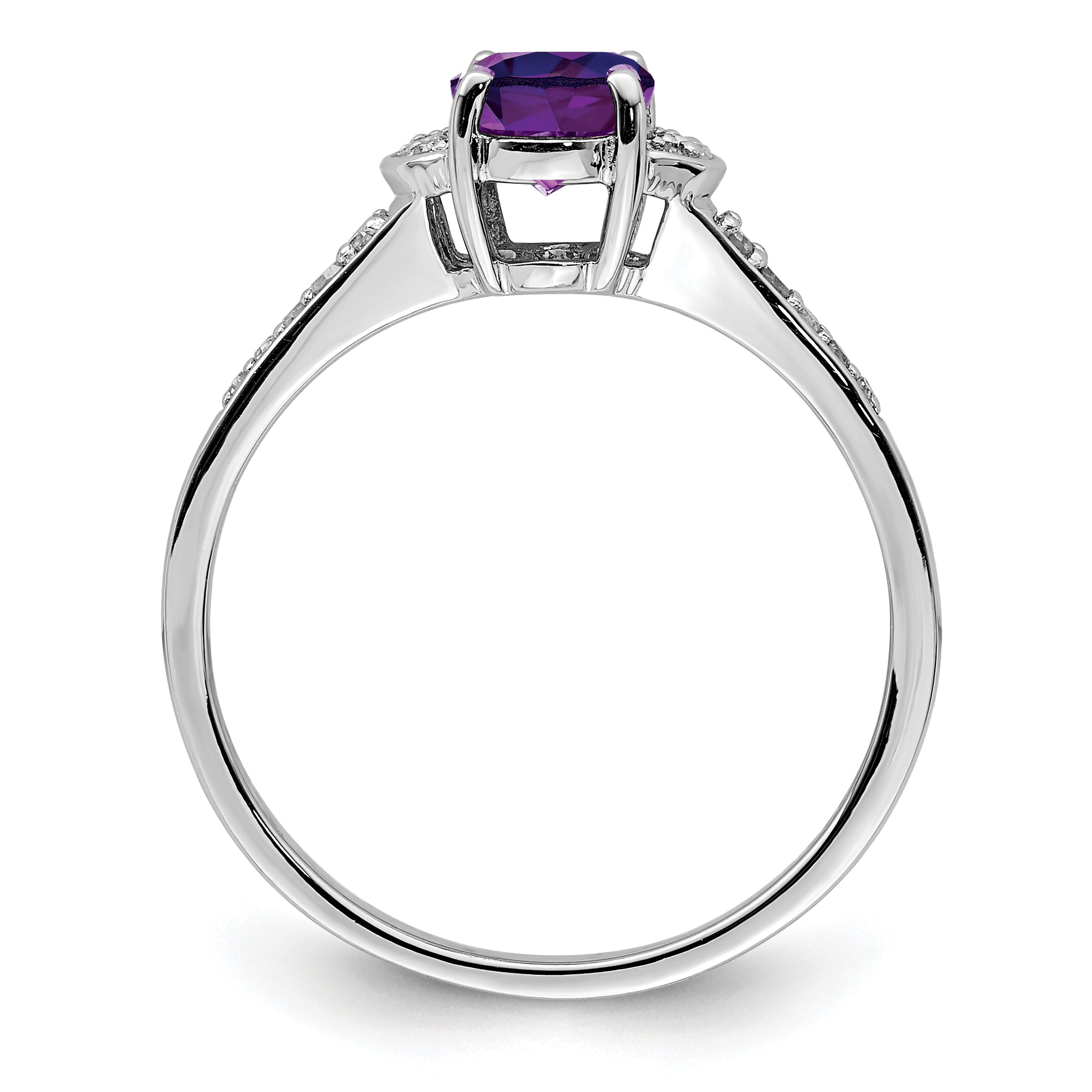 Sterling Silver Rhodium-plated Oval Diamond & Amethyst Ring