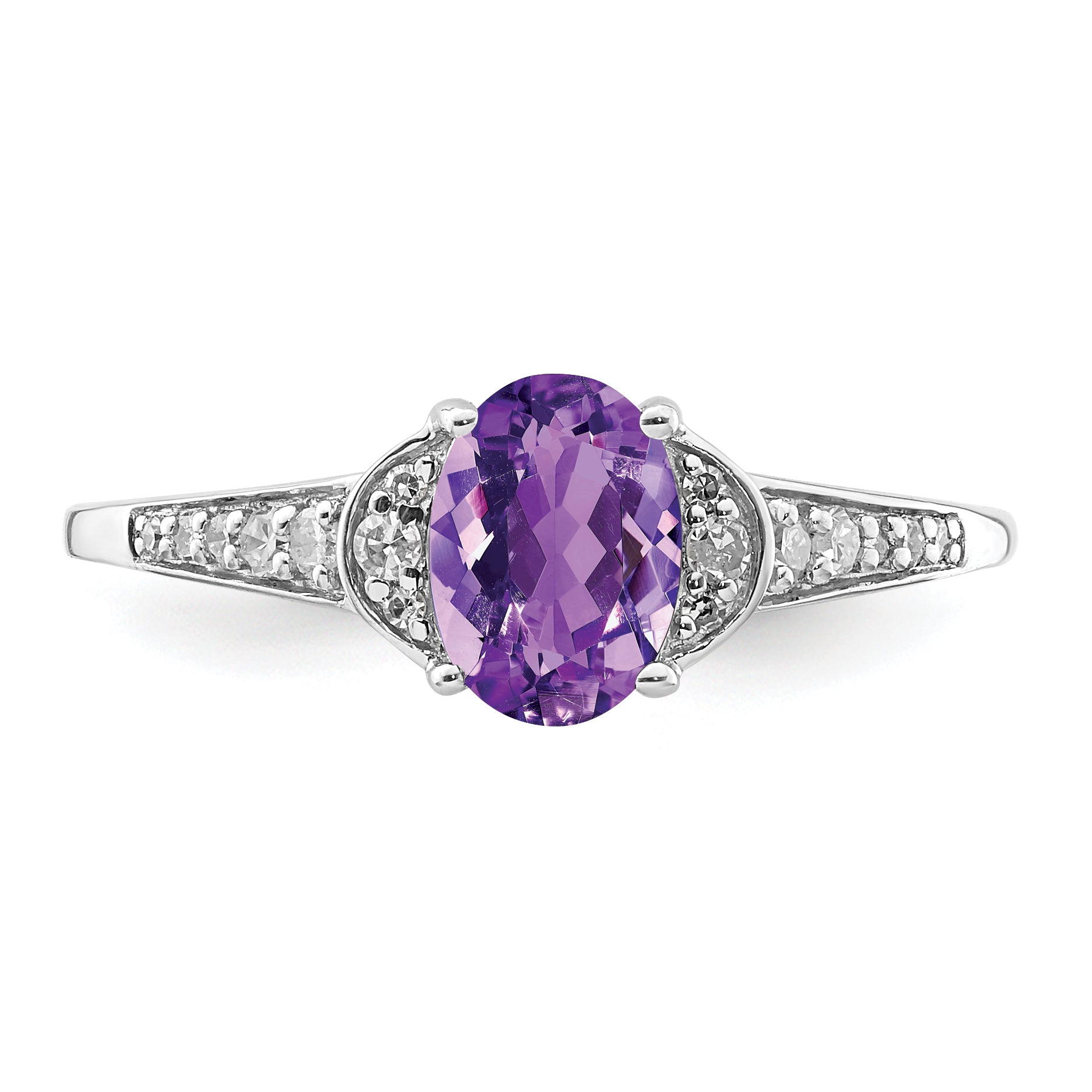 Sterling Silver Rhodium-plated Oval Diamond & Amethyst Ring