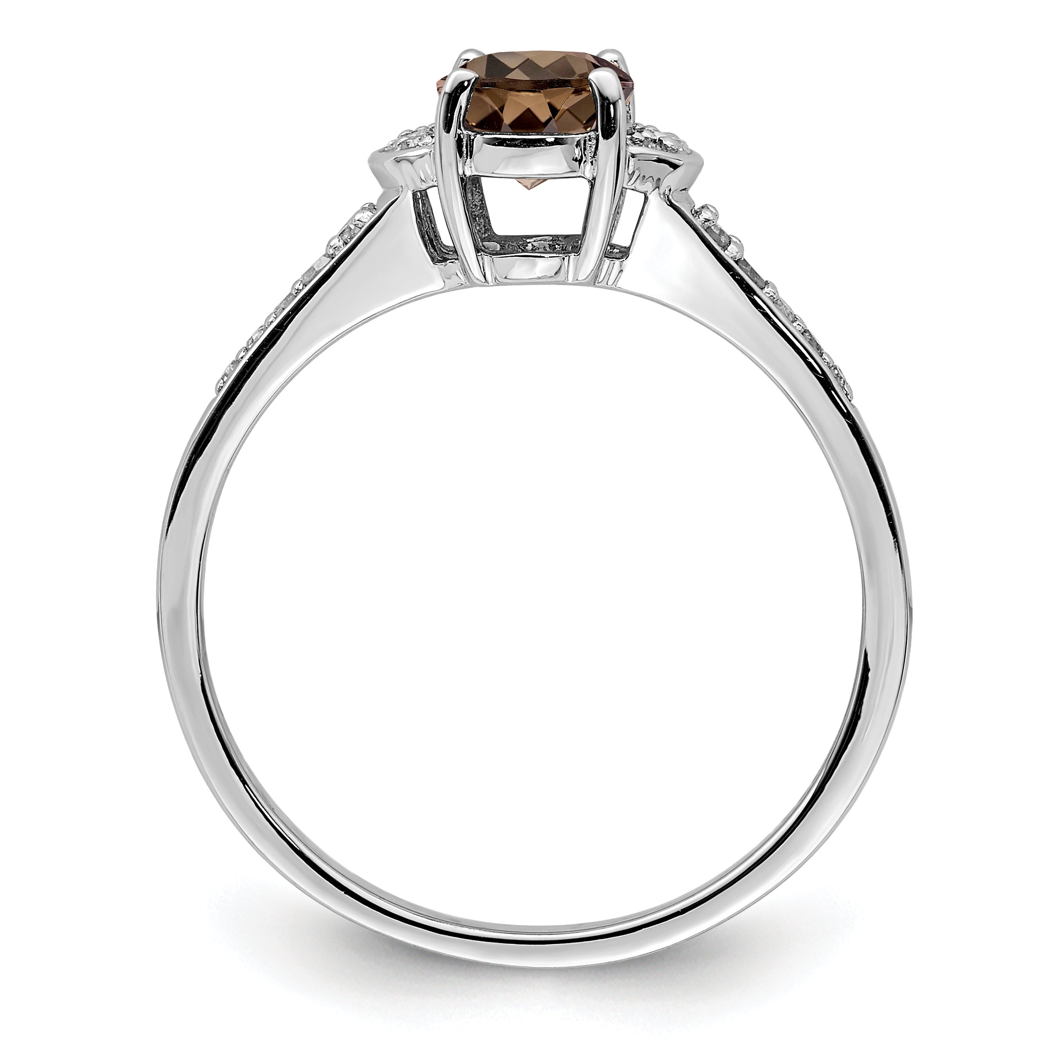 Sterling Silver Rhodium Smoky Quartz & Diam. Ring